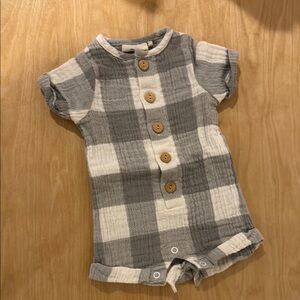 Gray and White Plaid Baby Romper